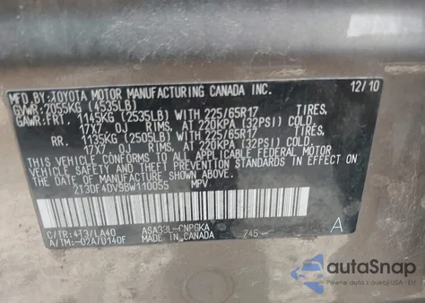 2011 Toyota Rav4 Limited из США, поврежденный, VIN 2T3DF4DV9BW110055